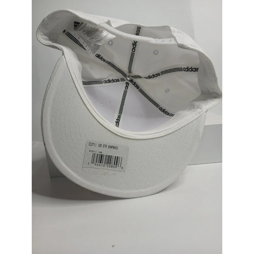 Adidas White Snapback Hat Flat Brim Adjustable One Size New Without Tags